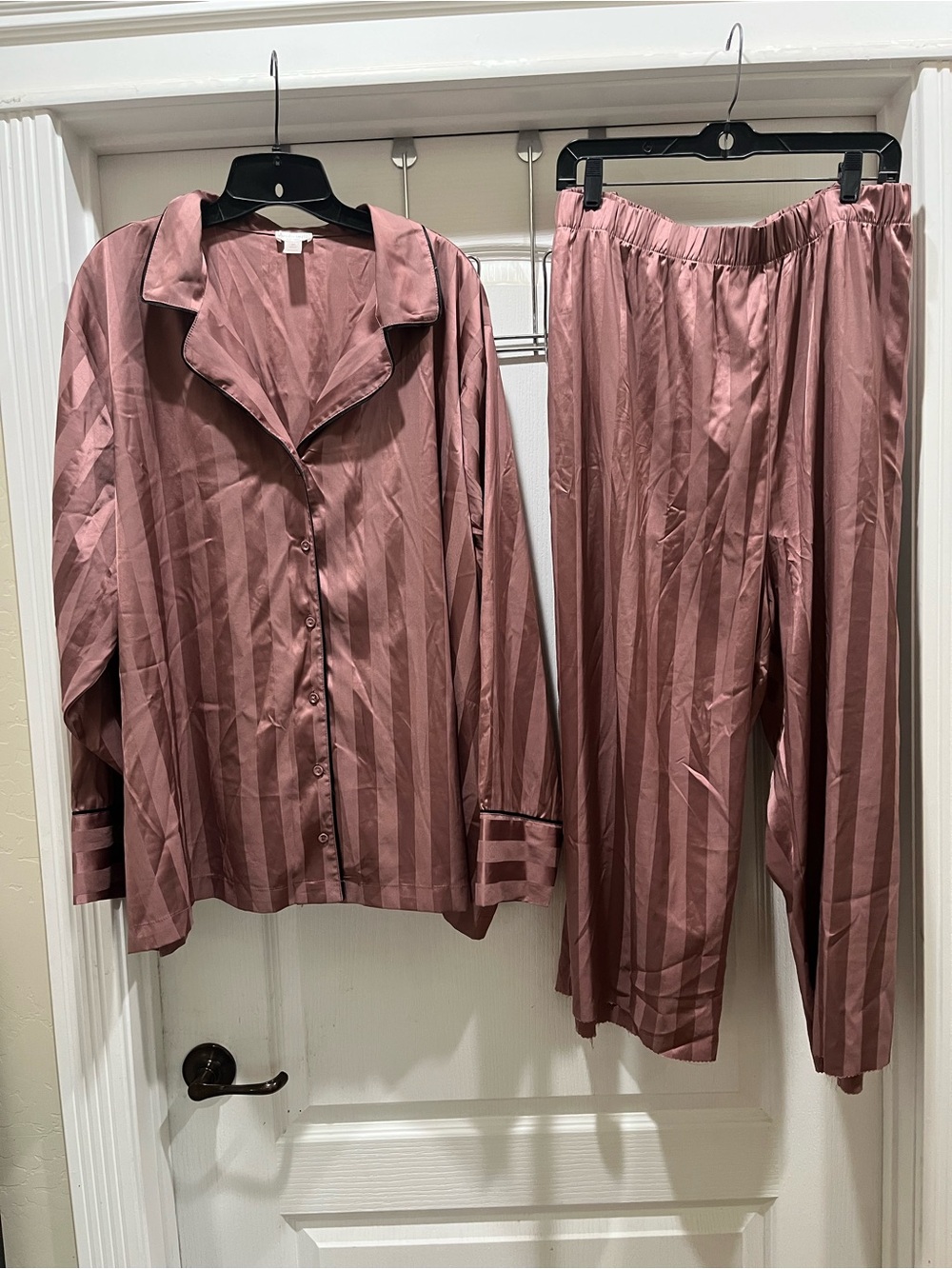 Ambrielle Satin Stripe Pajama Set - Rosewood